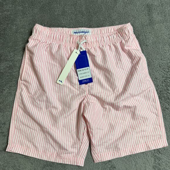 Maamgic Other - Maamgic Boys Swim Trunks w/ Liner Pink Striped 10-12 NWT Beach Surf Wear